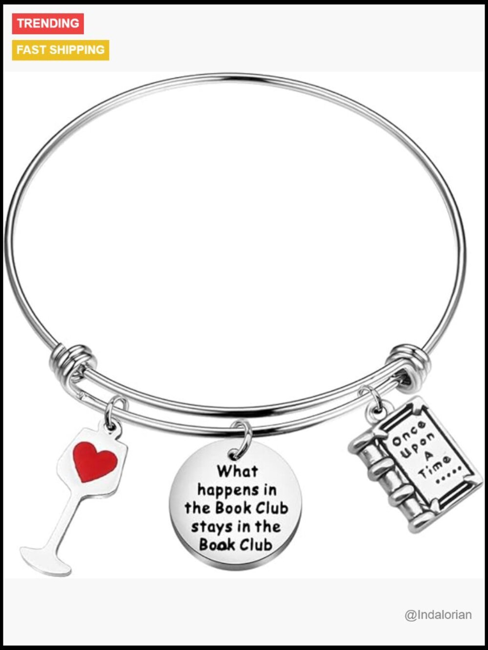 Silver Stainless Steel Bangle Book Club Gift Bracelet - What Happens In Book